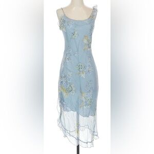 Vintage United Colors of Benetton 100% Silk Dress in Blue Floral Size Small